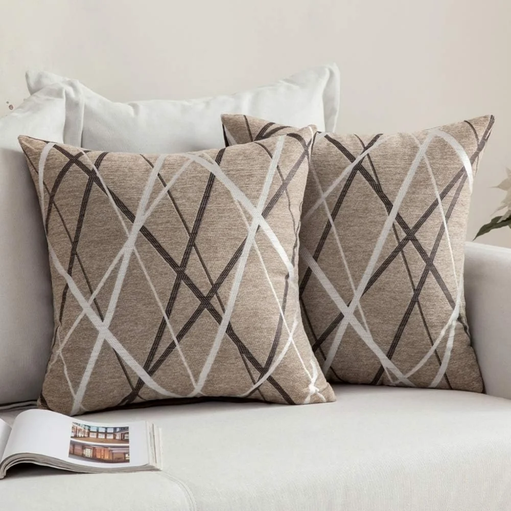 Pack of 2 Decorative Throw Pillow Covers Woven Textured‎ Chenille Cozy 18x18